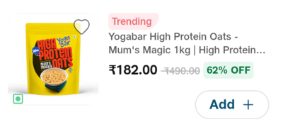 JIOMART SCHEDULED - Yogabar high protein oats Mums magic (26g protein per 100g) 1kg at 182