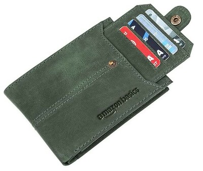 amazon basics Leather Wallet | 7 Card Slots | 1 Zipper Compartment | for Men (Olive Green)
