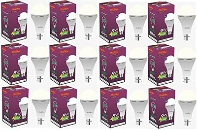 Desidiya® 9 Watt B22 Base 6500k Inverter Rechargeable Emergency LED Bulb For Home Crystal White (Pack of 12)