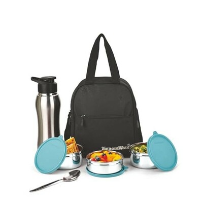 SignoraWare Fusion Stainless Steel Big Lunch Box with Sipper | Airtight & Leakproof | Easy to Carry | Ideal for Office, School & Travel (650mlx2 + 500ml + 750ml | Set of 4 | EBlue)