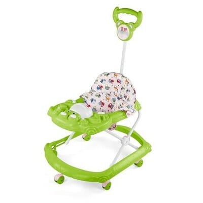 BabyGo Tintin Baby Walker for 6-24 Months, Baby Walker with Push Handle & Activity Tray – Foldable Adjustable Height Infant Walker with Wheels, Music,Toy Bar and Comfotable seat (Green)