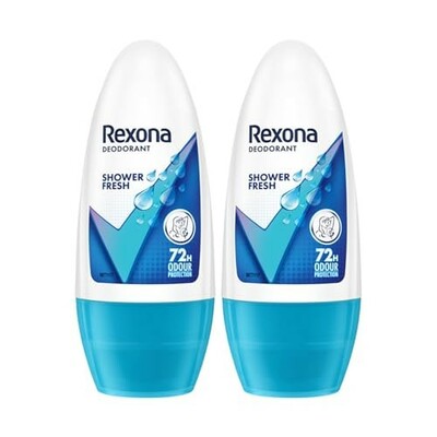 Rexona for Female Shower Fresh Underarm Roll On Deodorant + Antiperspirant With Glycerine, Removes Odour, Even Skin Tone,Keeps Skin Fresh & Clean, Alcohol Free, 50 Ml (Pack Of 2)