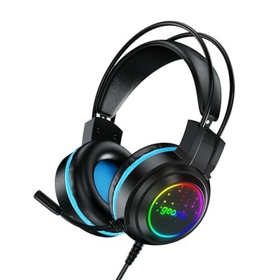 Geonix Audicle Uno Stereo Wired Gaming On Ear Headphone with RGB Light for earcups, 50mm Neodymium Drivers, 2 Meter Nylon Braided, Flexible mic, Suspension Headband, 3.5mm + USB Connector (Black)
