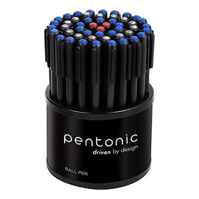 Pentonic 0.7mm Ball Point Pen Tumbler Pack | Black Body | Blue, Black & Red Ink | Pack of 50 Pens