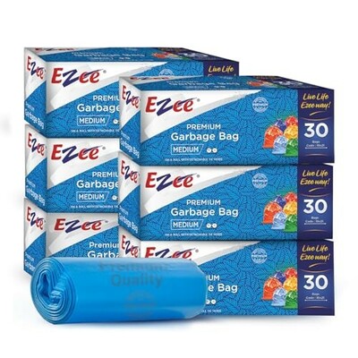 Ezee Blue Garbage Bags Medium 180 Pcs | 30 Pcs x Pack of 6 Rolls | 19 x 21 Inch