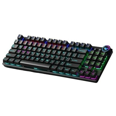 Aula M75 Tri-Mode (2.4G/Bluetooth/Wired) Hot Swappable RGB Backlit Wireless Mechanical Gaming Keyboard | All Key Anti-Ghosting | Dual Mode Knob with Multimedia Buttons | Black - Red Switches