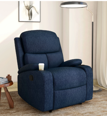 Matt Fabric Manual 1 Seater Recliner In Blue Colour
