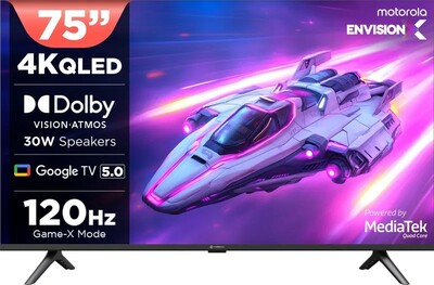 MOTOROLA 191 cm (75 inch) QLED Ultra HD (4K) Smart Google TV 2025 Edition (75UHDGQMWSTQ)