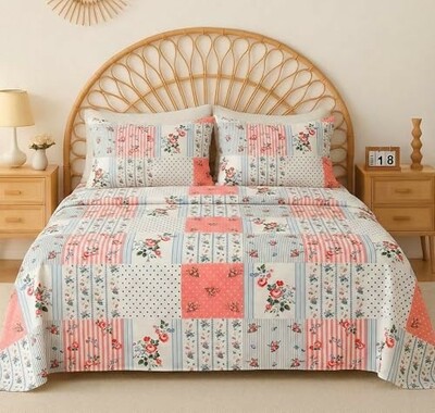 VAS COLLECTIONS Cloud Cotton Double Bedsheet 210 TC | Soft & Breathable Cotton Bedding Set with 2 Pillow Covers | Elegant Floral Printed Bed Sheet for Bedroom & Home | 90x100 Inches (Pastel Patchwork)