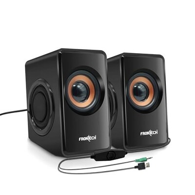FRONTECH 2.0 USB Powered Multimedia Speakers | 2 x 2.5W Drivers (5 cm) | 3.5mm Jack Connectivity | for Laptop, PC, TV, Mobile | 1 Year Warranty (SPK-0001, Black)