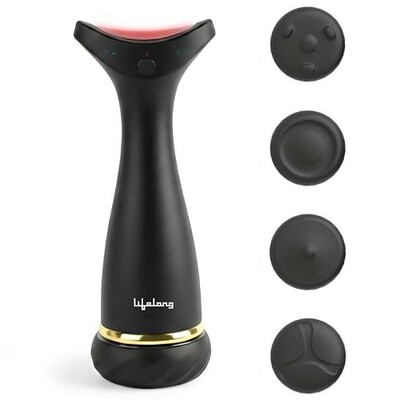 Lifelong Flathead Massager | Body Massager for Pain Relief | 4 Specialized Heads for Targeted Therapy | 4 Speed Levels | Heat Therapy | Full Body Electric Percussion Massager for Adults | Black