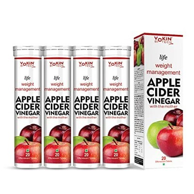 Vokin Biotech World's First Apple Cider Vinegar -20 Effervescent Tablets Green Apple Flavor (Pack of 4)