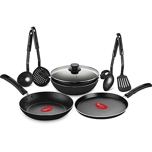 Pigeon Mio Nonstick Aluminum Cookware Gift Set Black, 8 Pieces