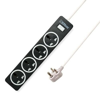 EMBOX 10A Extension Board with Master Switch-Extension Cord with 4 Universal Sockets-Spike Guard with Safety Shutter and LED Indicator-1500W (Black-5 Meter Cable)