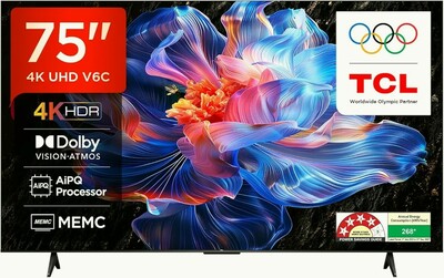 TCL 189 cm (75 inches) Metallic Bezel Less Series 4K Ultra HD Smart LED Google TV 75V6C (Black) : Amazon.in: Electronics