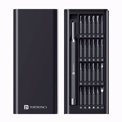 Portronics Bit Box,24-in-1 Screwdriver Kit,Compact,Durable,and Travel-Friendly Tool Kit with a Magnetic Bit Holder,Perfect for Household&Auto Repair (Black)