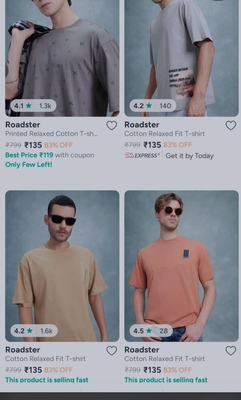 Men tshirts at just 135 on myntra