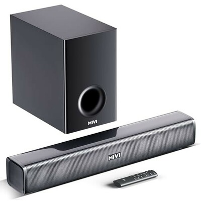 Mivi Fort H120 Soundbar - 120W Home Theatre Sound Bar, 2.1 Channel, 2 in-Built Speakers and 1 External Subwoofer, Multiple EQ & Input Modes, Made in India Sound bar for TV
