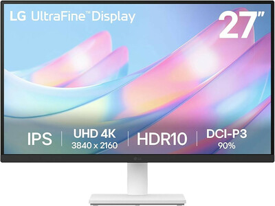 LG 27 Inch Ultrafine Monitor, IPS, 4K UHD (3840x2160), 60Hz,HDR10 up to 90% DCI-P3 Color gamut, Borderless Design, Reader Mode, Flicker Safe, HDMI X 2, DisplayPort, Head Phone Out 27US500-W- 