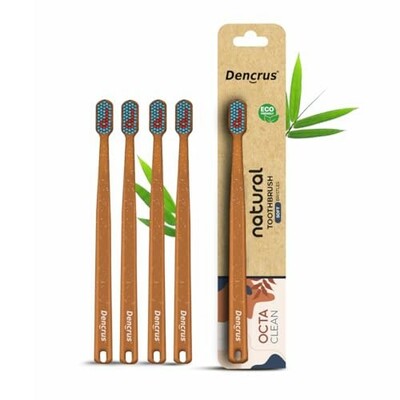 Octa Clean Bamboo Toothbrush for Adults (Pack of 4) | 100% Natural & Eco Friendly Manual Toothbrush | BPA-Free & Ultra Soft Bristles for Gentle & Sensitive Care