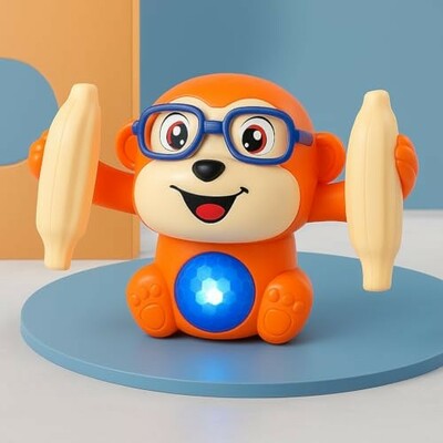 Kidsmate Dancing Monkey Toy for Kids | Tumbling, Rolling & Spinning Toy with Bright LED Lights, Sound Effects | Voice Activation with Motion Sensor | Interactive Play for Toddlers & Kids - Orange