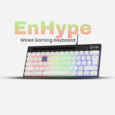 EVM EnHype Wired Keyboard 62 Keys, Rainbow LED Backlit, 19 Anti-Ghosting Keys, Mobile Stand, Smooth Keystrokes, Compact Layout, Plug & Play, for PC, Laptop, Gaming Setup - 1-Warranty  