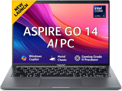 acer AspireGo14, Intel Core Ultra5 125H AI Processor,Office 2024 + M365 Basic, 16 GB RAM, 512 GB SSD, WUXGA IPS, 14.0"/35.56 cm, Win 11 Home, Steel Gray, 1.5 kg, AG14-71M, Backlit KB