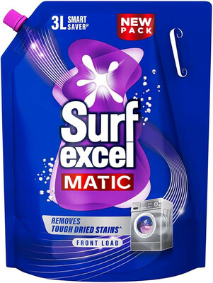 Surf Excel Matic Front Load Liquid Detergent 3 L| Specially designed for Tough Stain Removal on Laundry in Washing Machines - Super Saver Offer Pack 