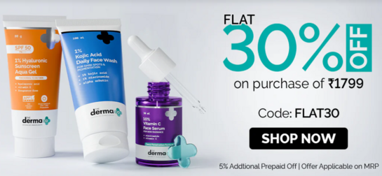 The Derma Co - Flat 30% off on all orders above ₹1799 today 