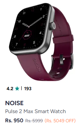 Noise Pulse 2 Max Smartwatch @ ₹950 (Up to 84% Off)