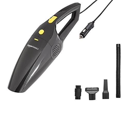 amazon basics Portable Handheld Car Vacuum Cleaner with 3000Pa Powerful Suction,4.5 M Cord,Reusable Triple Hepa Filter for Deep Cleaning(Wet and Dry),Black,350 Milliliters