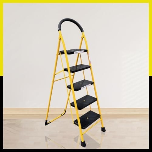 Houza 5-Step Foldable Steel Ladder for Home (Yellow & Black)