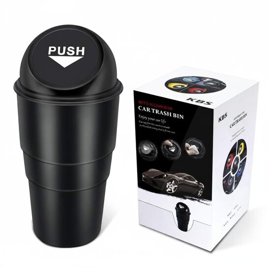 KBS DustBin For Car Accessories (PACK OF 1) with Black Push-Lid Design  Black