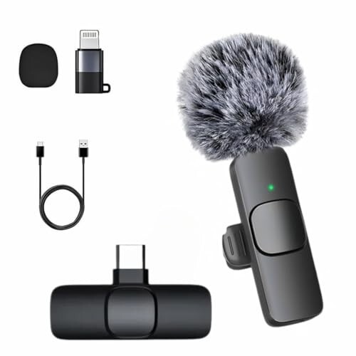 Furry K8 Wireless Lavalier Microphone, Bluetooth Collar Microphone for Type-C Android, Noise Canceling Mic for Vlogging, Clip-On for YouTube (K8 - Single)