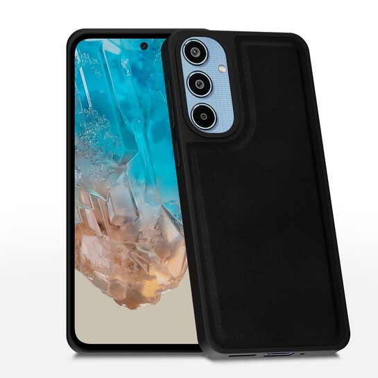 Amazon basics Back Cover for Samsung Galaxy M35 5G | Premium PU Leather | Soft Touch Finish | Full Camera Protection | Raised Edge Bumper Case (Black)