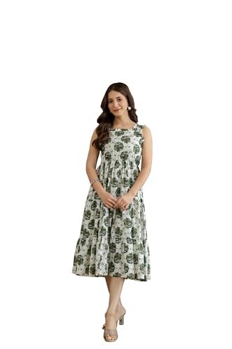 Daevish New Rayon Floral Printed Flared Midi Dress 