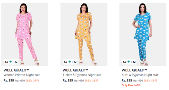 Well Quality Night Suits at Flat 85% off 