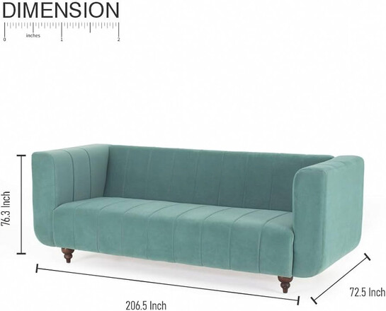 Peachtree Viva 3 Seater Sofa for Living Room, Office, Drawing Room & Hall | 3 Year Warranty | Velvet Couch with Mango Wooden Frame | Padded Armstyle (Light Green) 