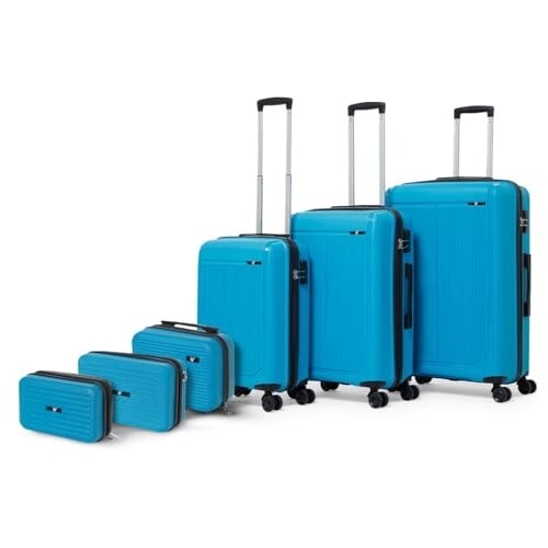 Megatron/Brampton Family Set of 6 Trolley Bag (20"/24"/28")| Set of 3 Vanity Cases (8"/10"/13") Lightweight – Recyclable Polypropylene (Teal, Set of 6 (Suitcase + Hard Shell Vanity))