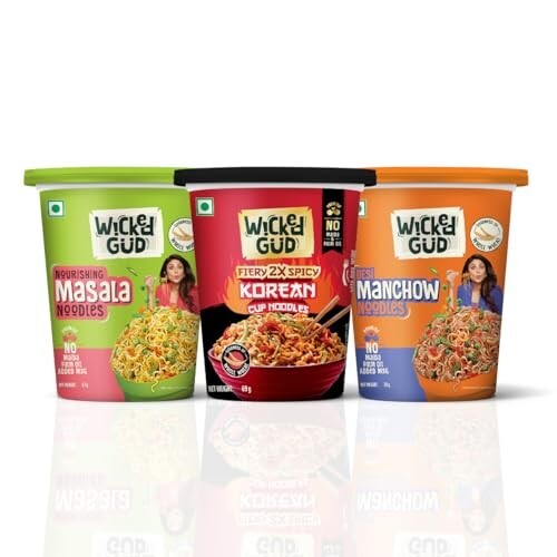 WickedGud Cup Noodles Variety Pack | Fiery Korean, Masala & Manchow Flavours