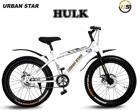 URBANSTAR Hulk | 20T BMX | Double DISC | Fat Tyres Semi Assembled | 20 T Fat Tyre Cycle (Single Speed, White), Rigid, Kid, 20" Inches