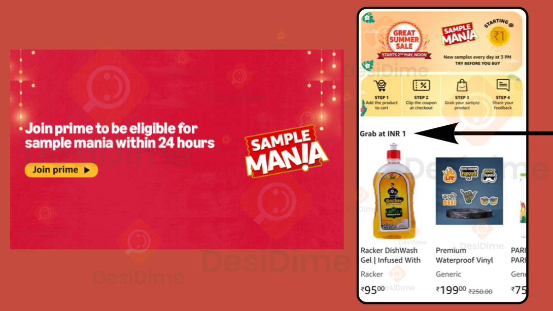 scroll down to find different categories of Amazon Samples - Rs.1, Rs.99, Rs.199