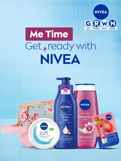 Nivea Bath & Body Set Body Lotion + Shower Gel + Light Moisturiser + Lip Balm 