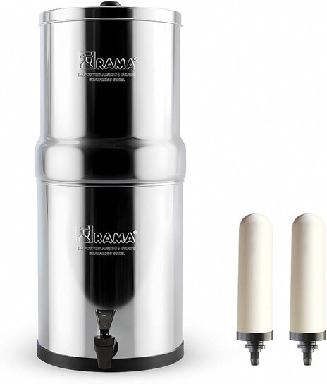 RAMA Gravity Water Filter | 24L Total Capacity (12L Storage) | 304 Grade Stainless Steel Non Electric Water Purifier Filter for Home | Includes 2 Spirit 7" Ceramic Candles & 10-Year Warranty 