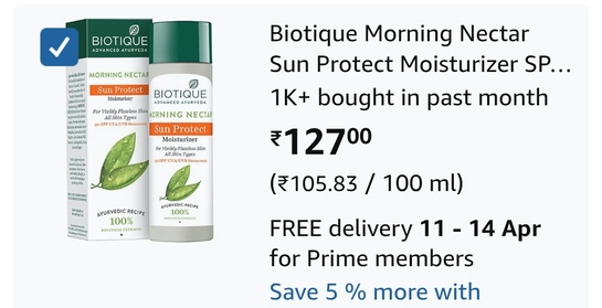 Biotique Morning Nectar Sun Protect Moisturizer SPF 30 UVA/UVB Sunscreen 120 ml