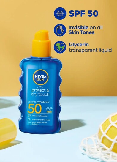 NIVEA Sunscreen - SPF 50 UVA UVB, Body Spray with Glycerin (200 ml)