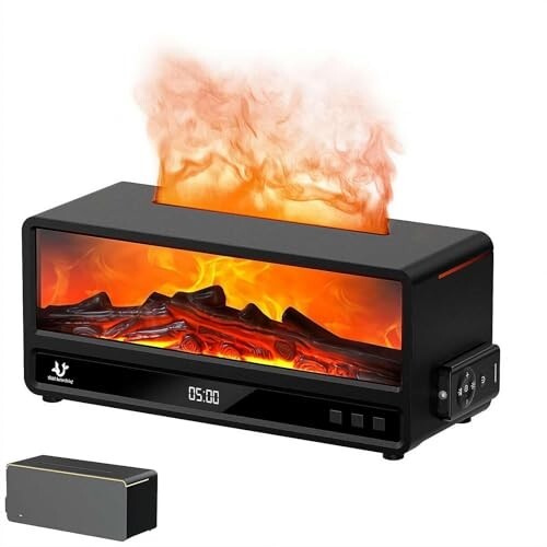 Fire Place Diffuser -7 Color Flame Fireplace Aroma Essential Oil Diffuser,250ml (Black) [20% coupon discount]