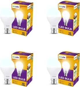 EcoLink 10 W Basic Round B22 LED Bulb (White, Pack of 4)