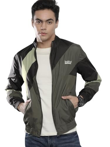 The Indian Garage Co Men Regular Fit Colorblocked Wind Cheater