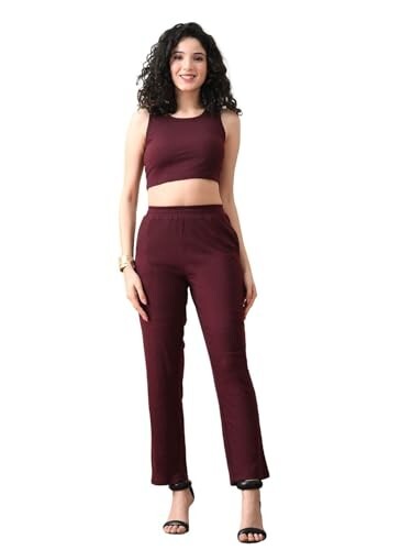 Women's Maroon Ribbed Sleeveless Co-ord Set 